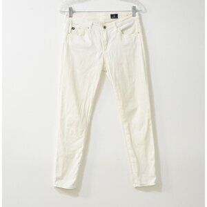A.G. Womens White Skinny Denim Jeans Light Wash Low Rise Zip Solid Stretch 26P